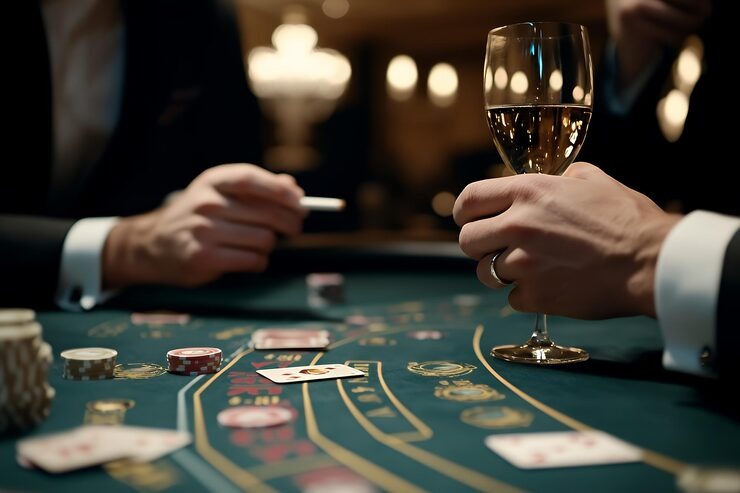 Live dealer table with multiple players and professional croupier